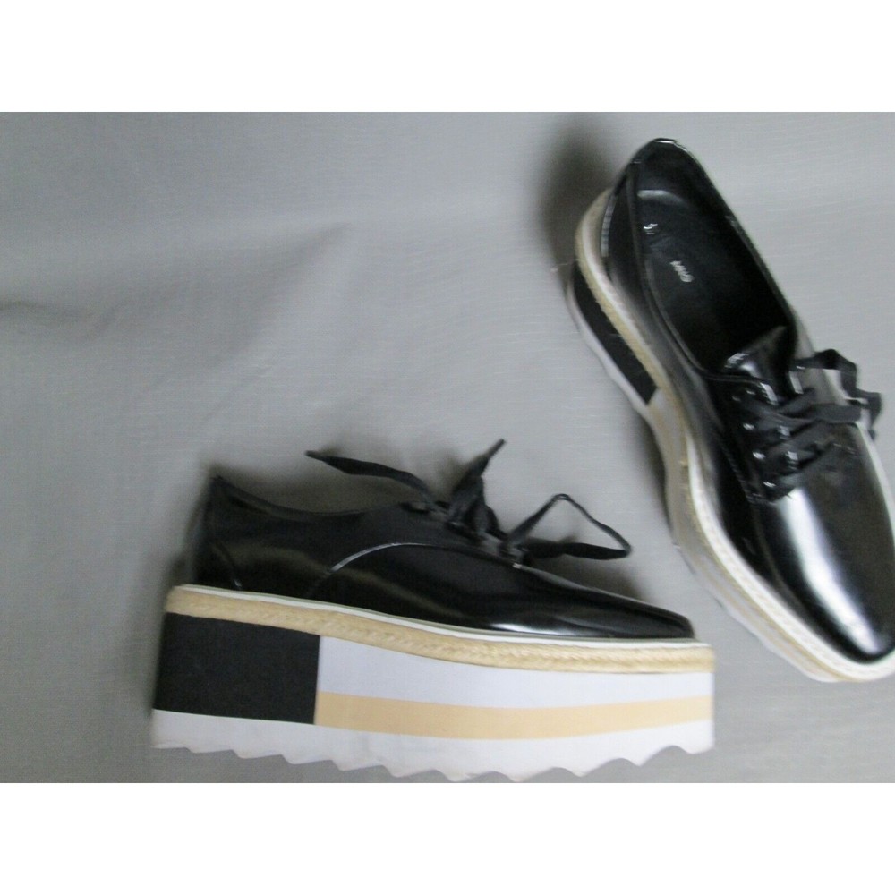 Mango sneakers womens 7 black big platform lace up Kenji contrast oxford stripe - Picture 3 of 16